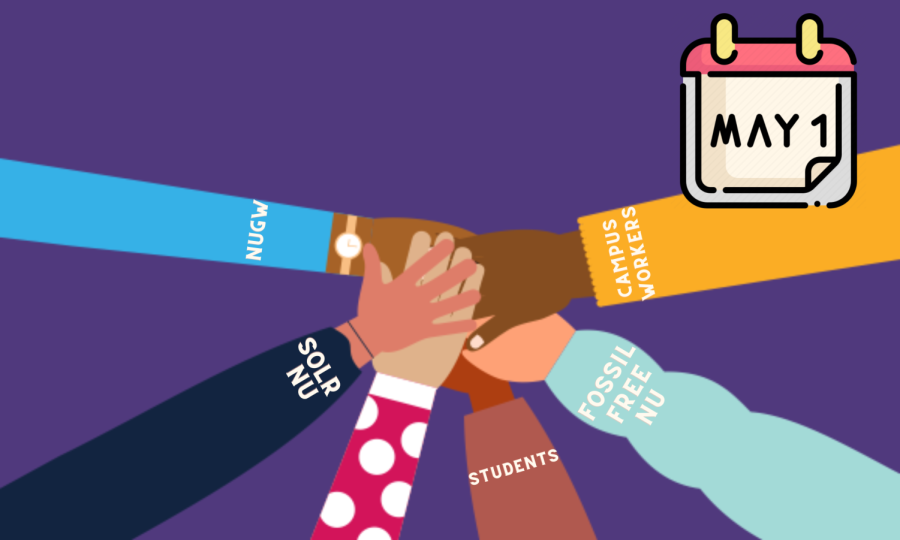 Multiple arms in different colored and patterned sleeves with different student groups labelled on them.