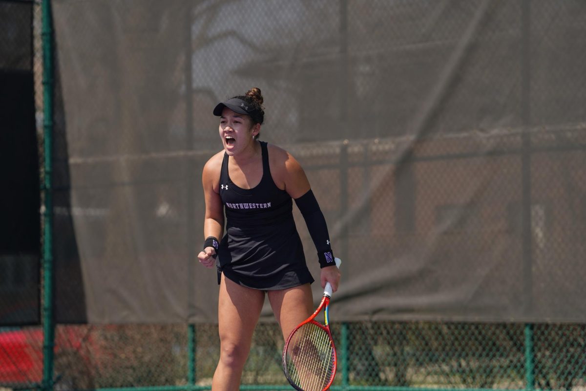 Sophomore Neena Feldman celebrates during a match against Illinois last weekend. Feldman clinched NU’s victory over Indiana with a 4-6, 7-5, 6-1 win.